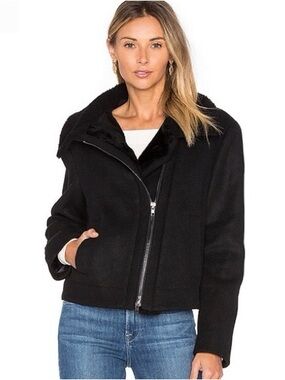 Vince Shearling Collar Wool cashmere Moto biker Jacket SZ medium